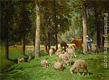 Charles Emile Jacque Canvas Paintings - Landscape with Sheep